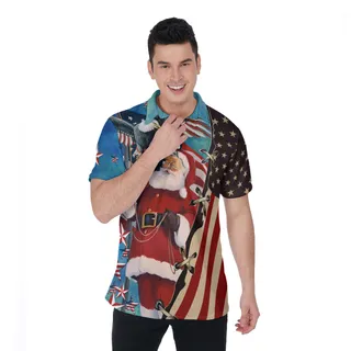 Santa Claus Patriotic Hawaiian Polo Shirt
