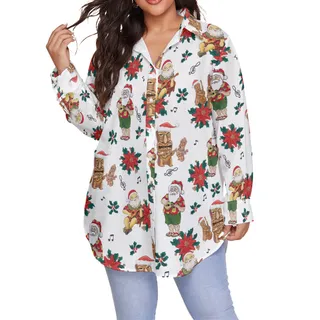 Christmas Santa Claus Playing Ukulele Aloha Plus Size Shirt For Women