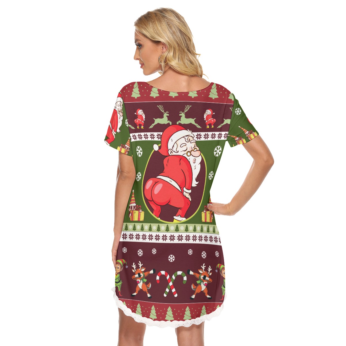 Funny Santa Christmas Hawaiian Dress With Lace
