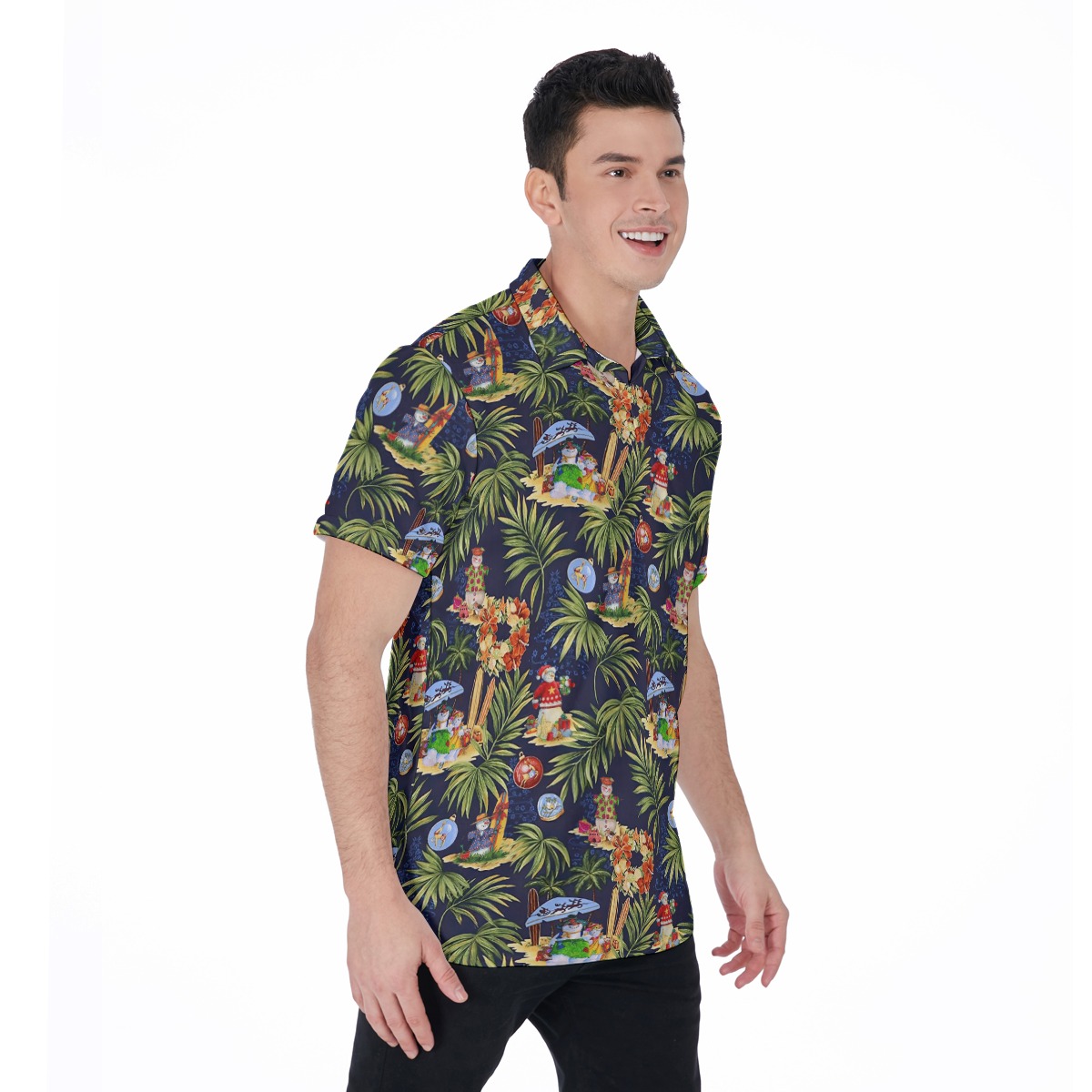 Cute Snowman Christmas Tropical Hawaiian Polo Shirt For Men