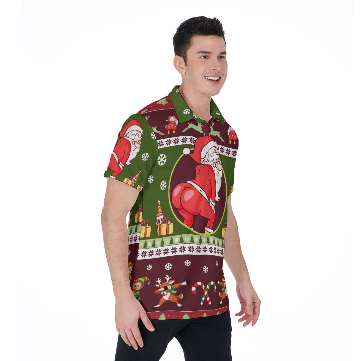 Twerking Santa Christmas Hawaiian Polo Shirt For Men