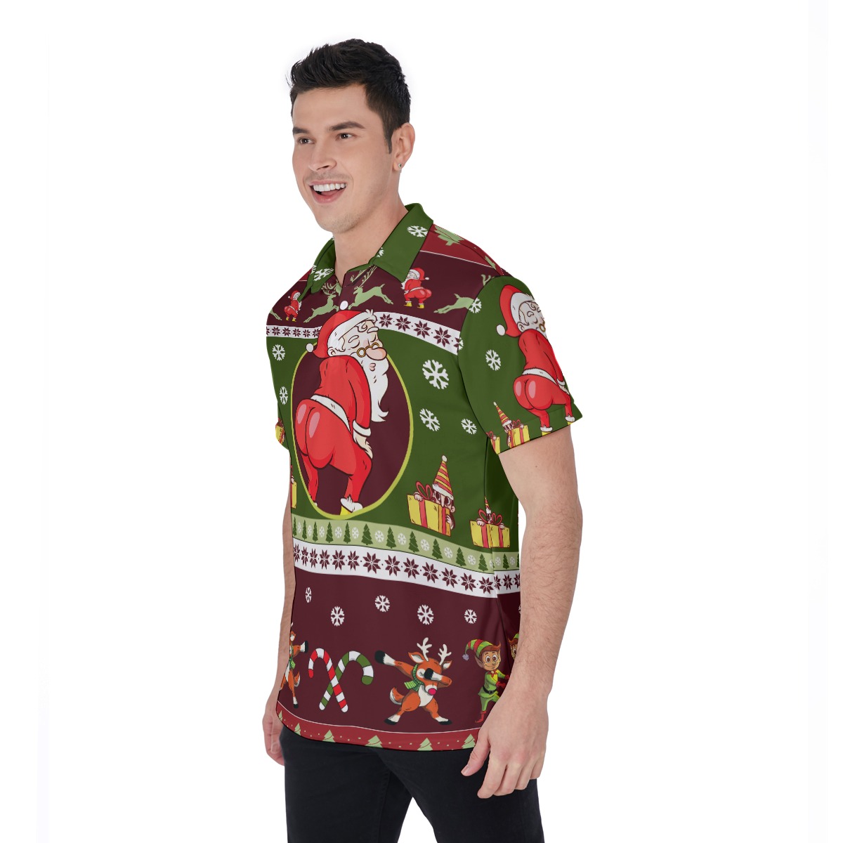 Twerking Santa Christmas Hawaiian Polo Shirt For Men