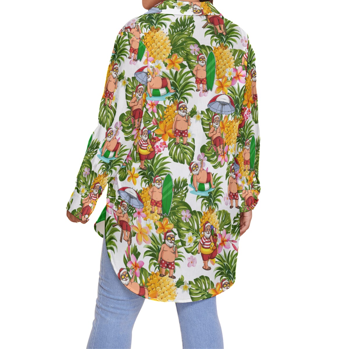 Santa Claus Tropical Christmas Hawaiian Plus Sized Shirt For Women