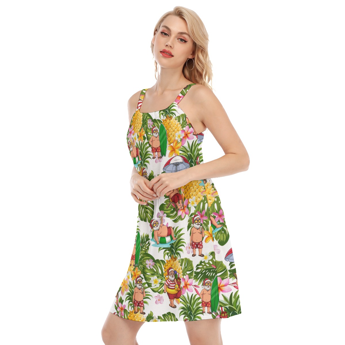 Cute Santa Claus Tropical Hawaiian Cami Dress For Women