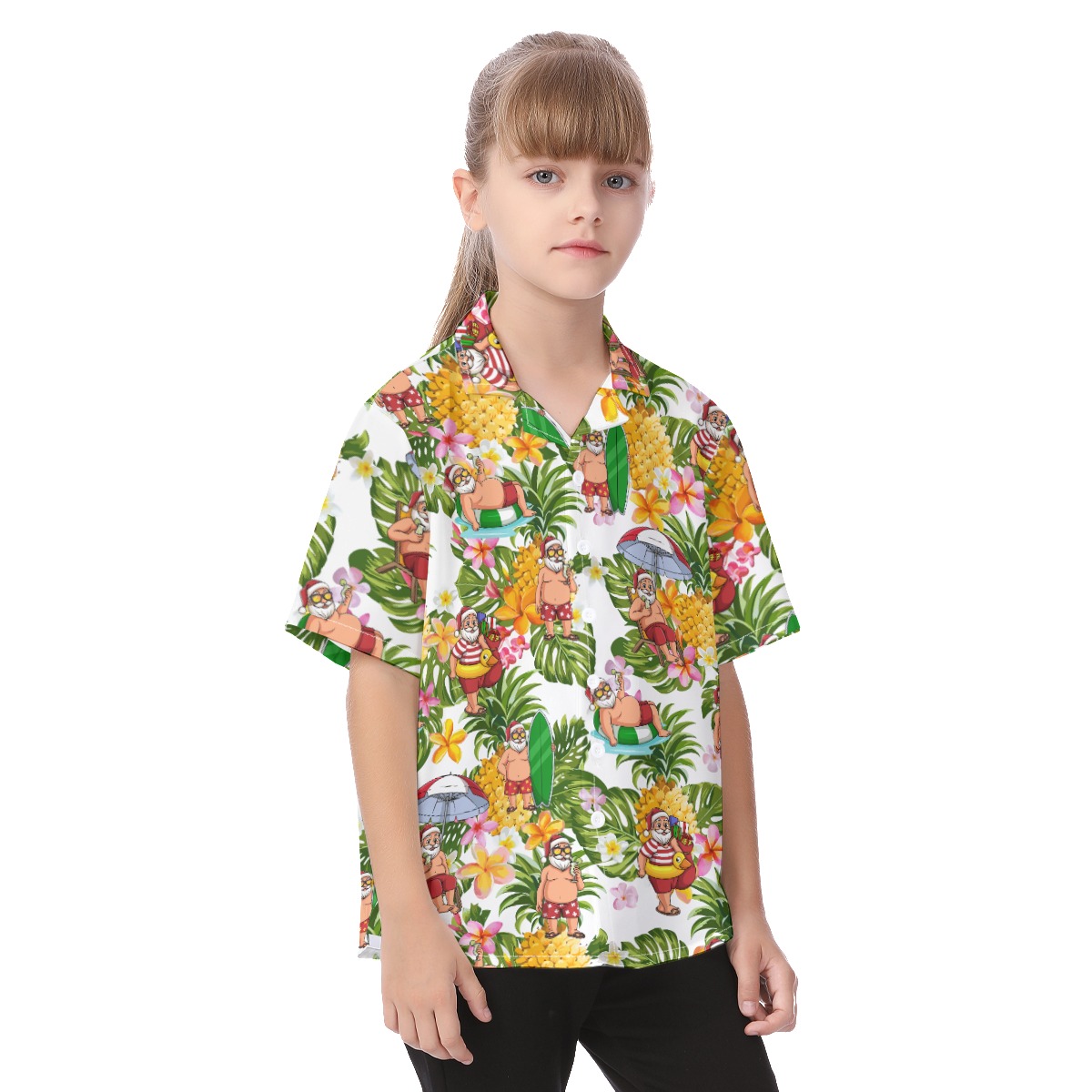 Cute Christmas Santa Claus Tropical Aloha Shirt For Kids