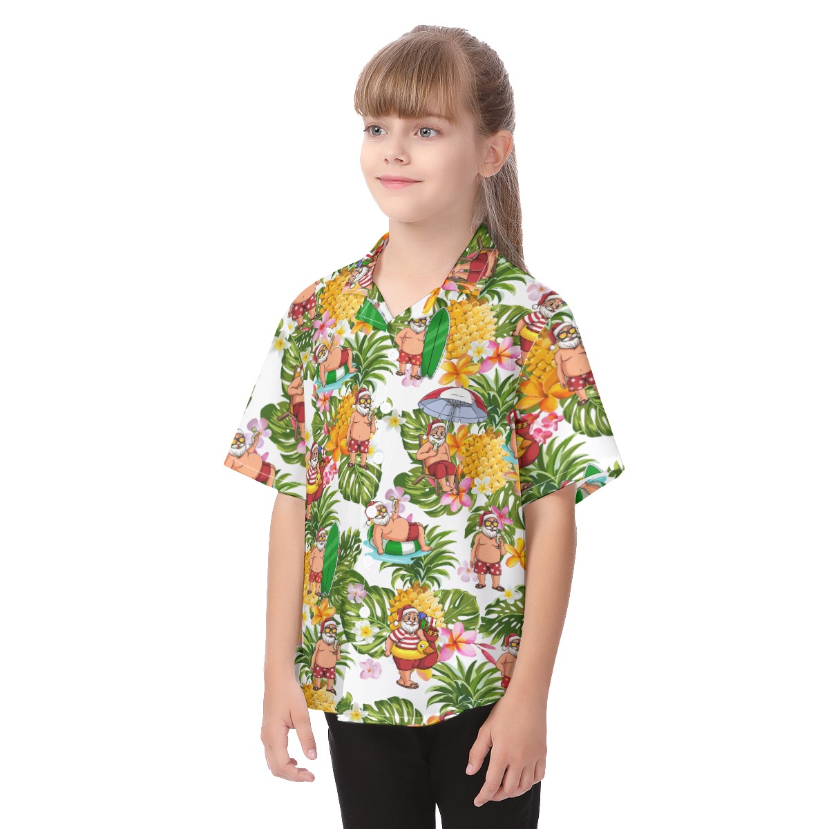 Cute Christmas Santa Claus Tropical Aloha Shirt For Kids