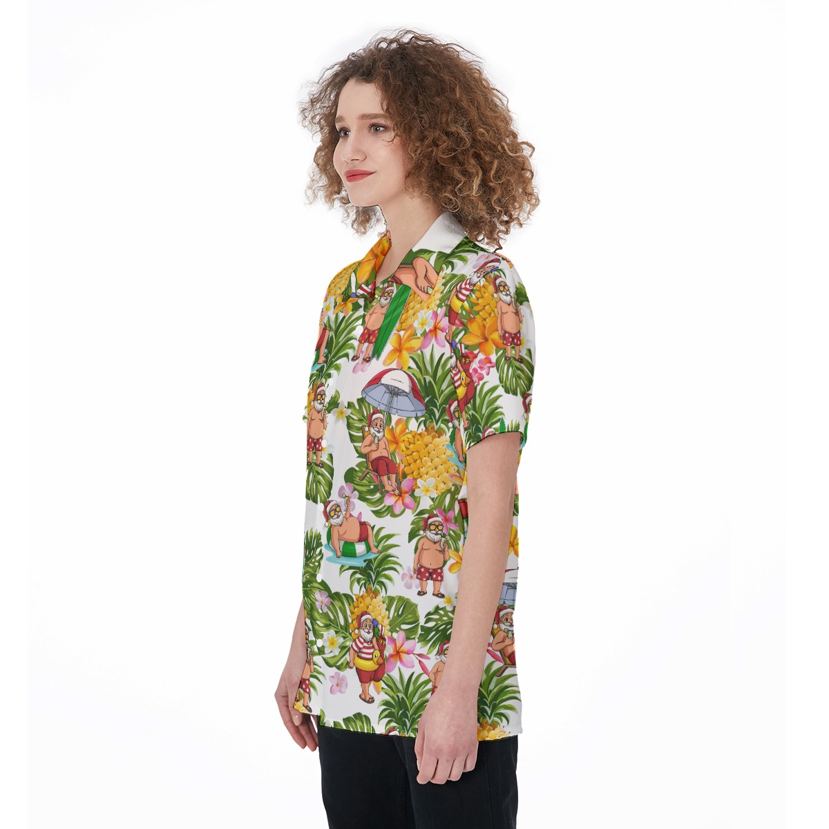 Christmas Santa Claus Tropical Hawaiian Shirt For Women