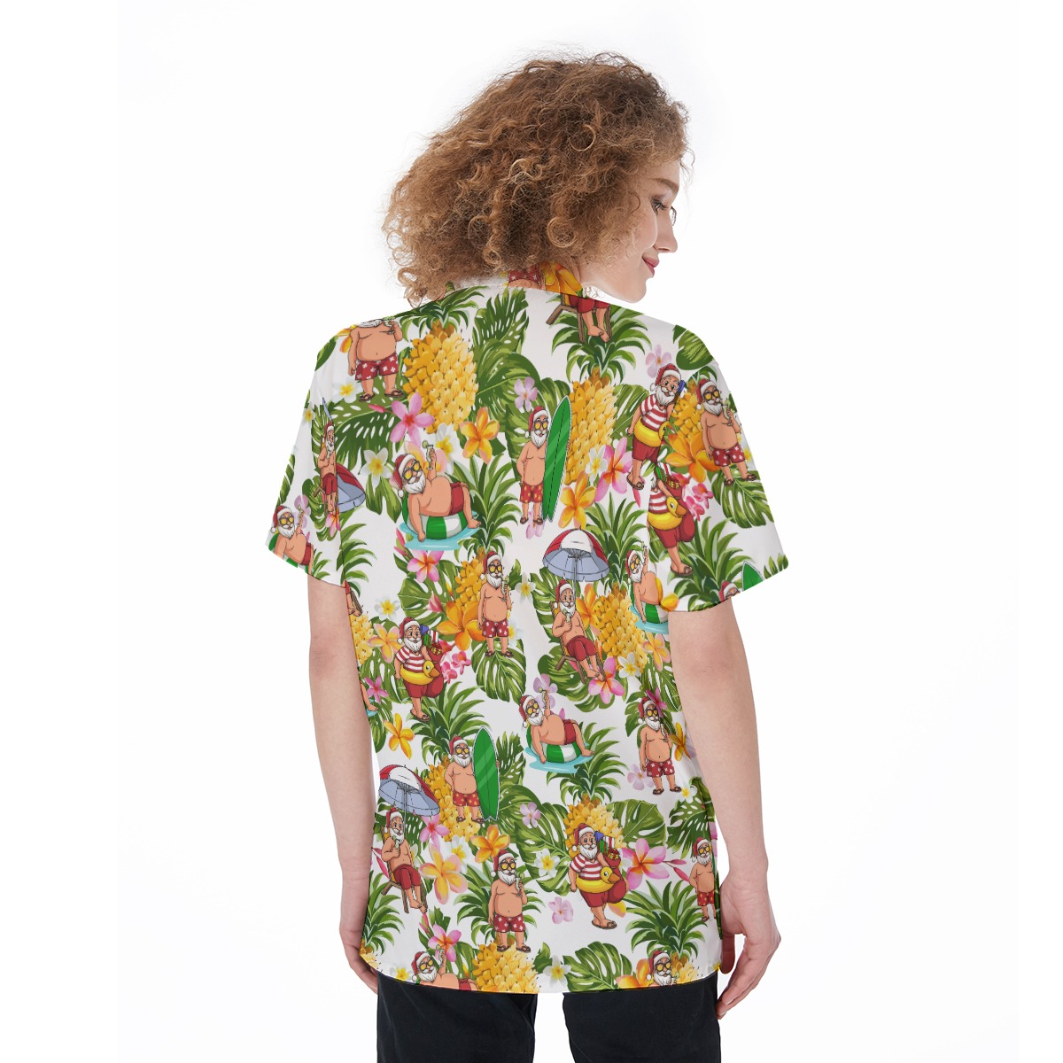Christmas Santa Claus Tropical Hawaiian Shirt For Women