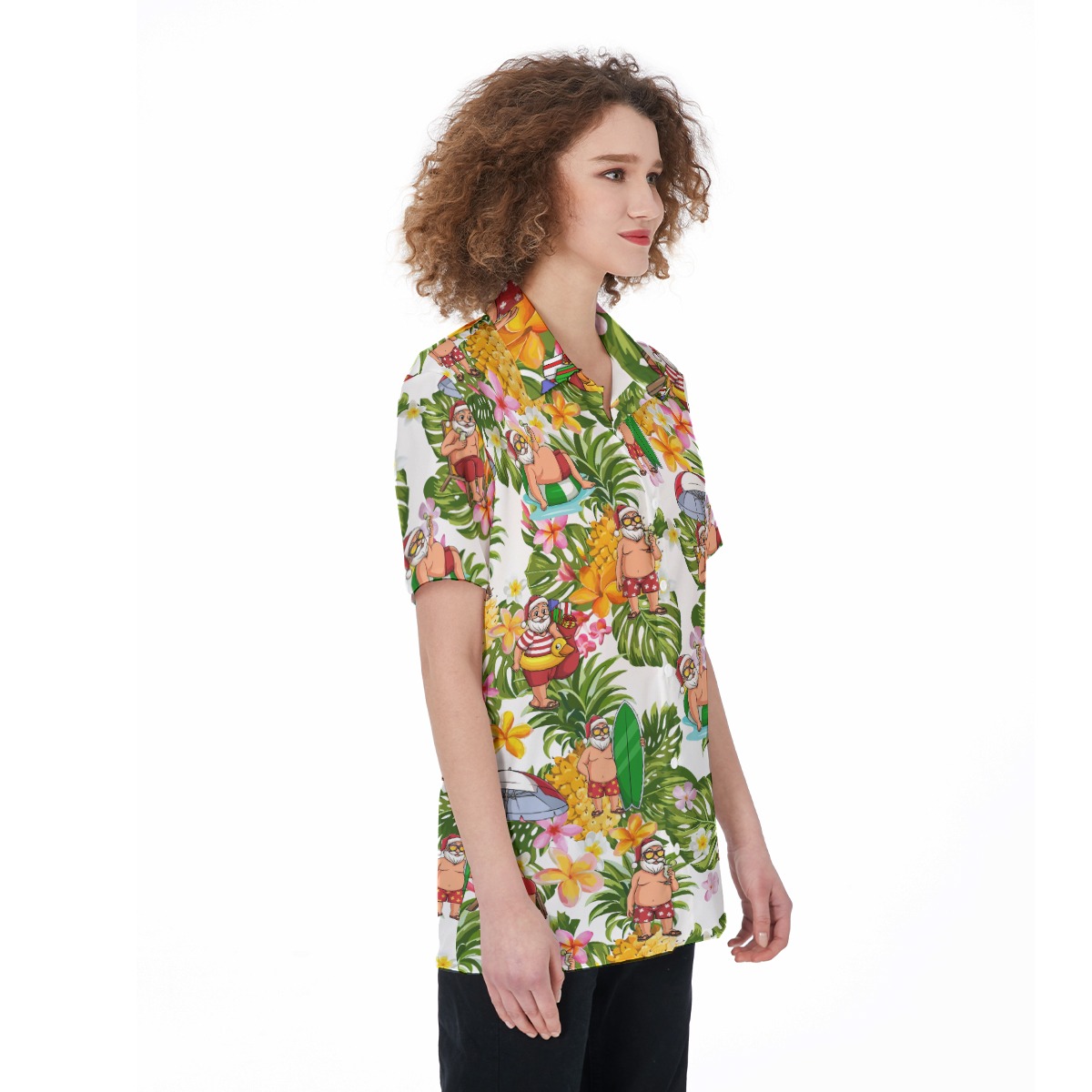 Christmas Santa Claus Tropical Hawaiian Shirt For Women