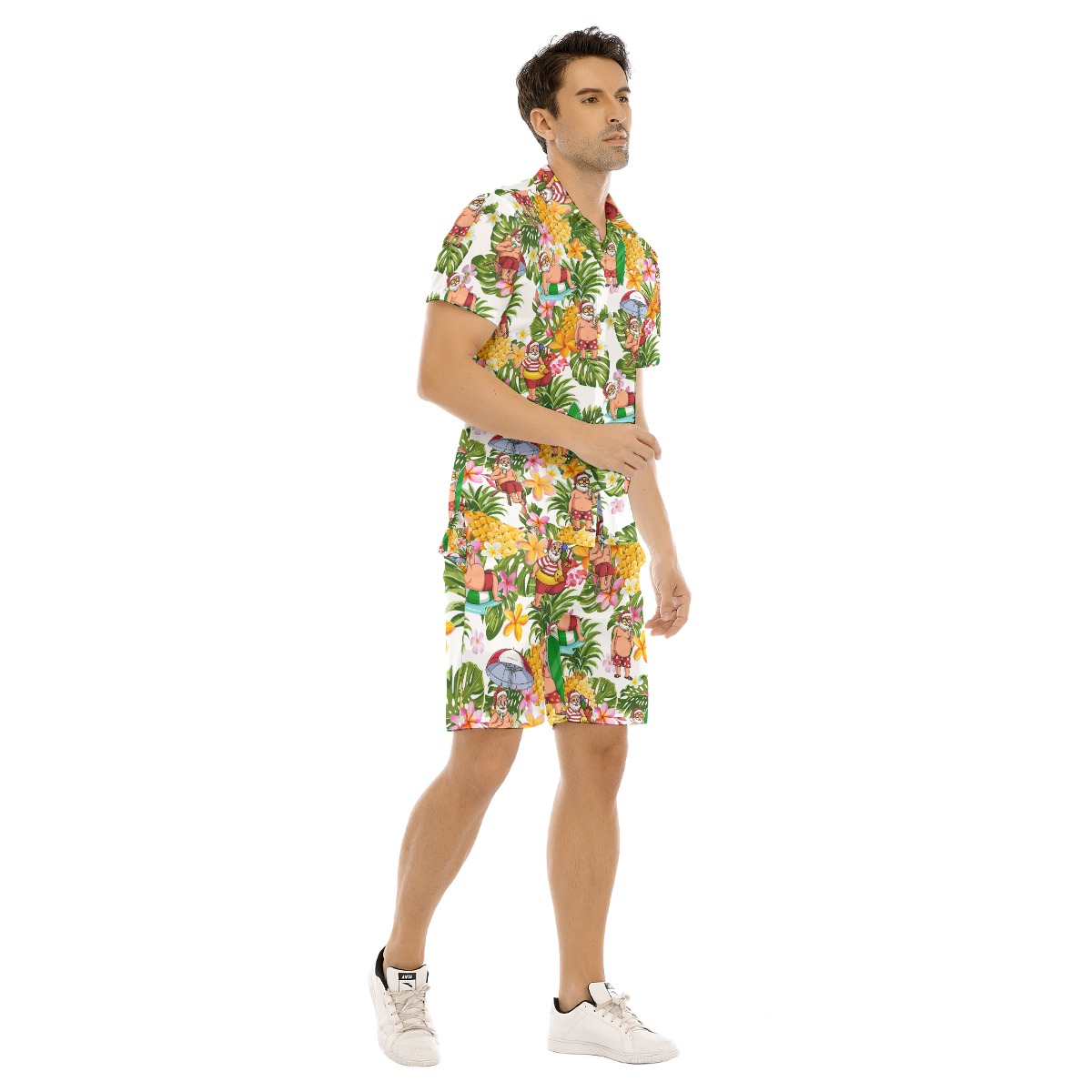 Funny Santa Surfing Tropical Hawaiian Shirt And Shorts For Men