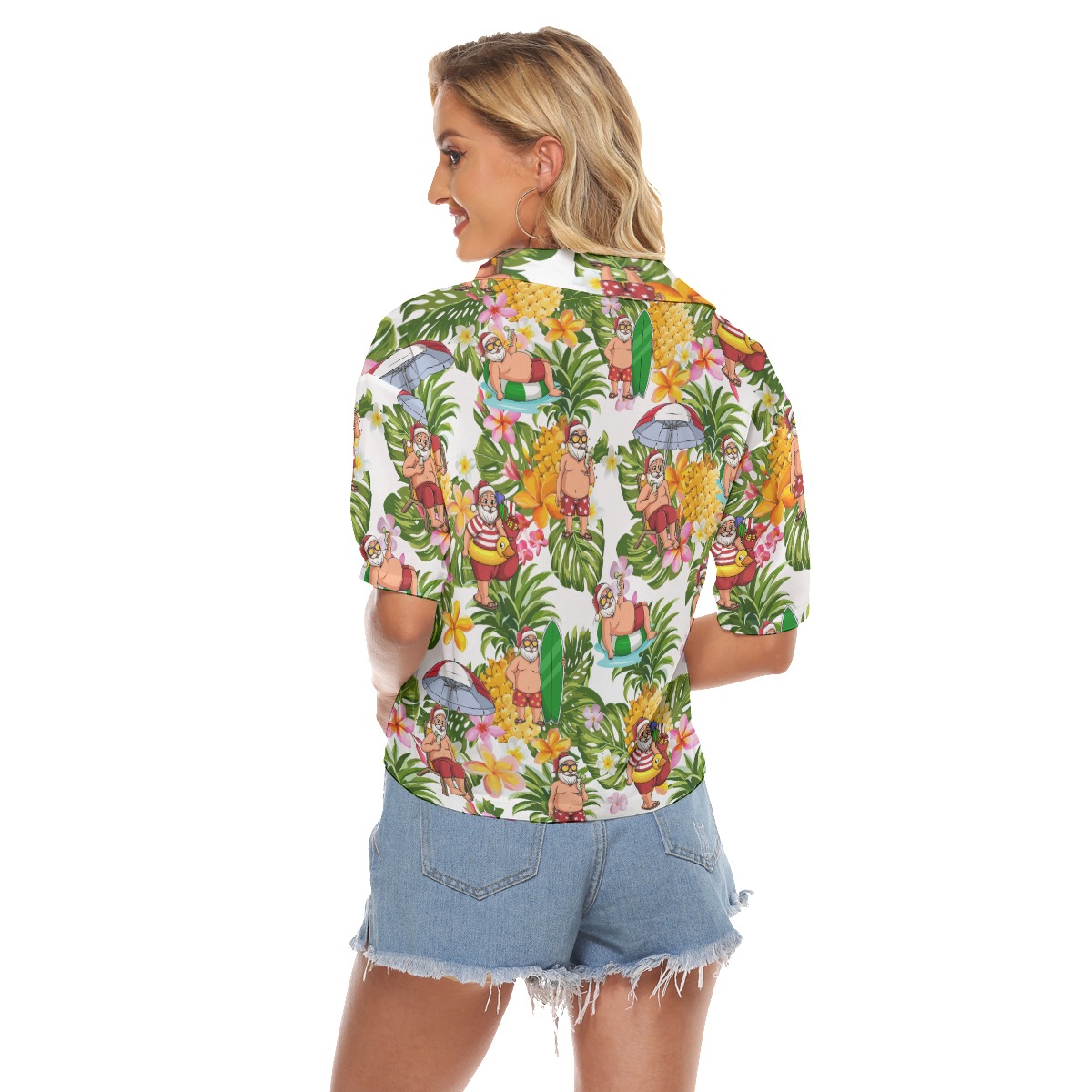 Tropical Santa Christmas Hawaiian Crop Top Shirt For Women