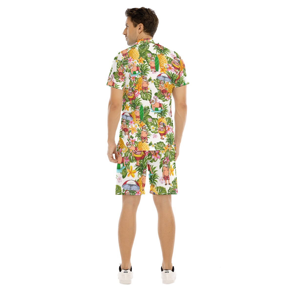 Funny Santa Surfing Tropical Hawaiian Shirt And Shorts For Men