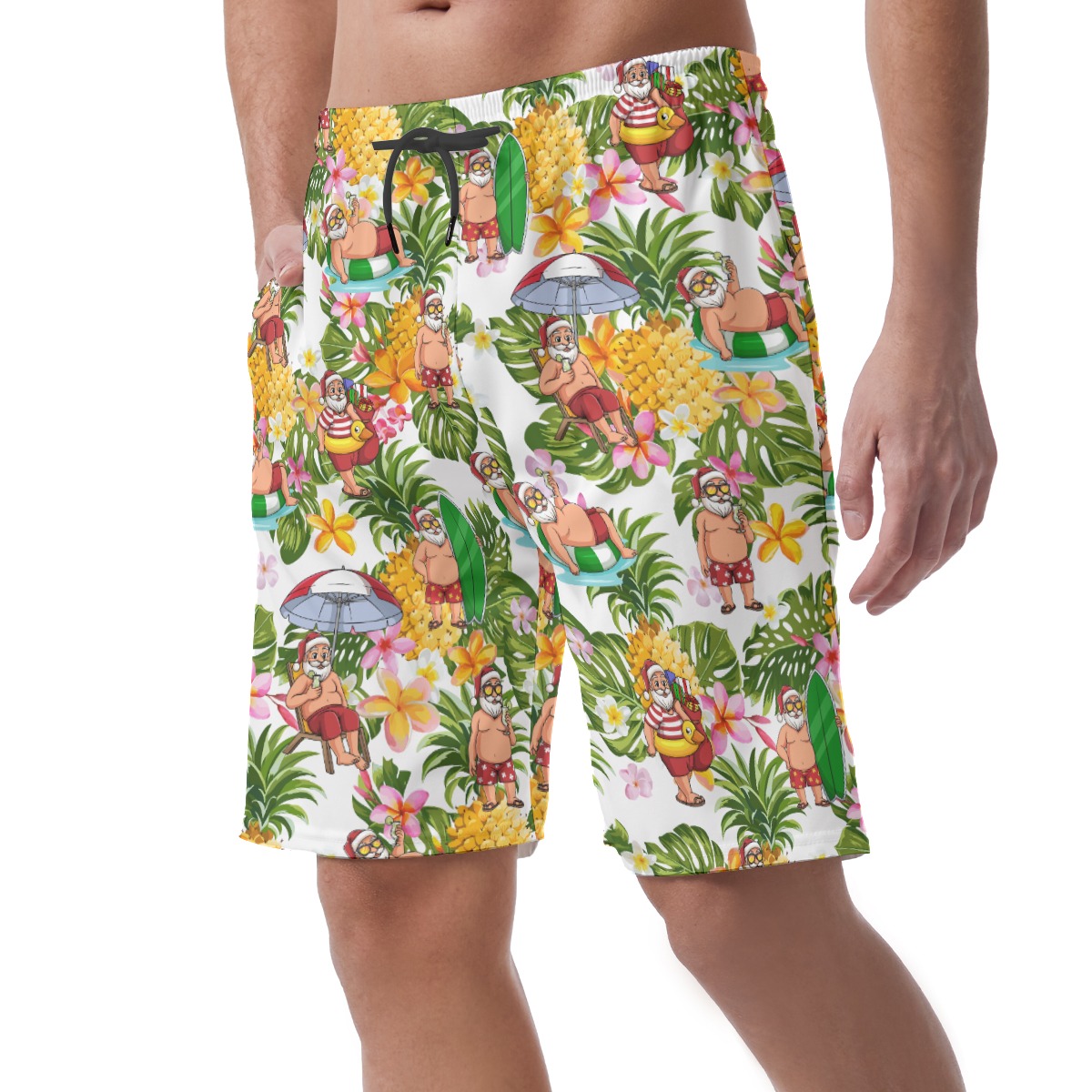 Surfing Santa Claus Tropical Aloha Beach Shorts For Men