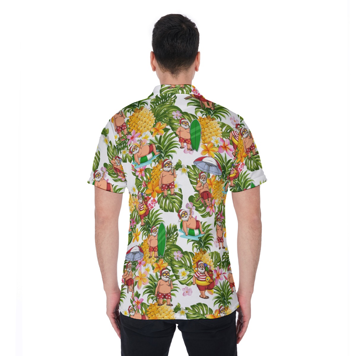 Christmas Santa Claus With Tropical Pattern Hawaiian Polo Shirt For Men