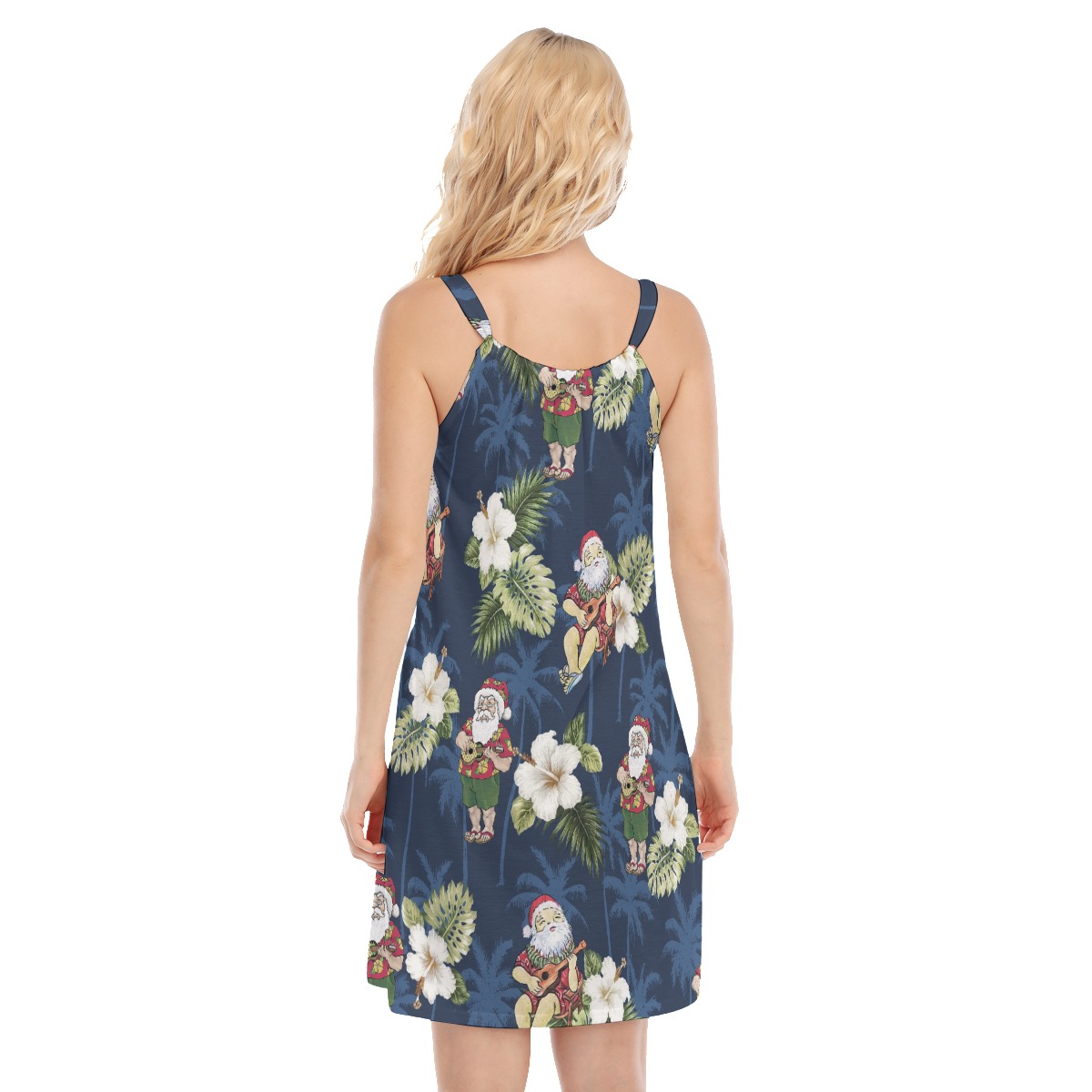 Christmas Santa Claus With Ukulele Floral Aloha Dress