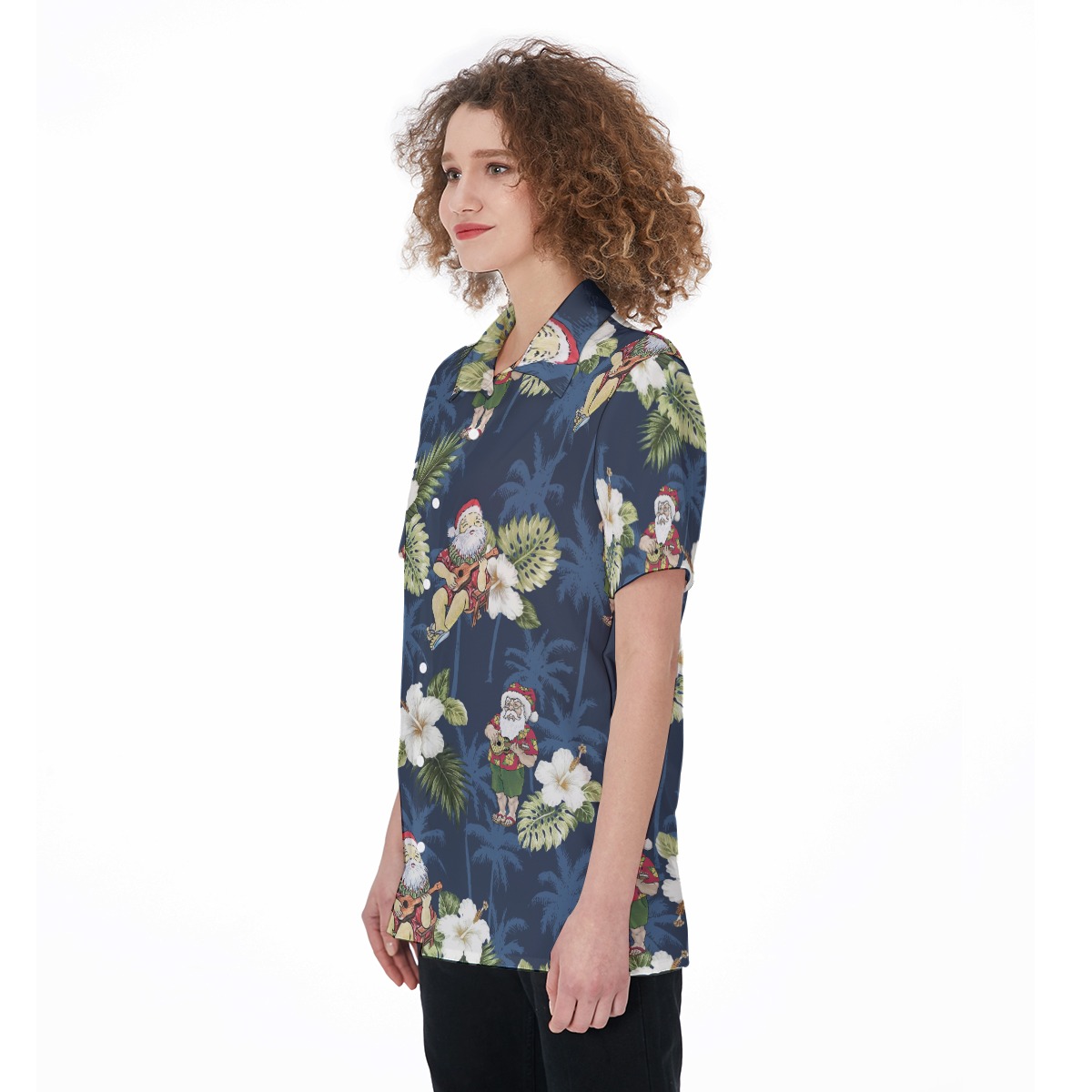 Santa Claus Playing Ukulele Christmas Hawaiian Shirt For Women