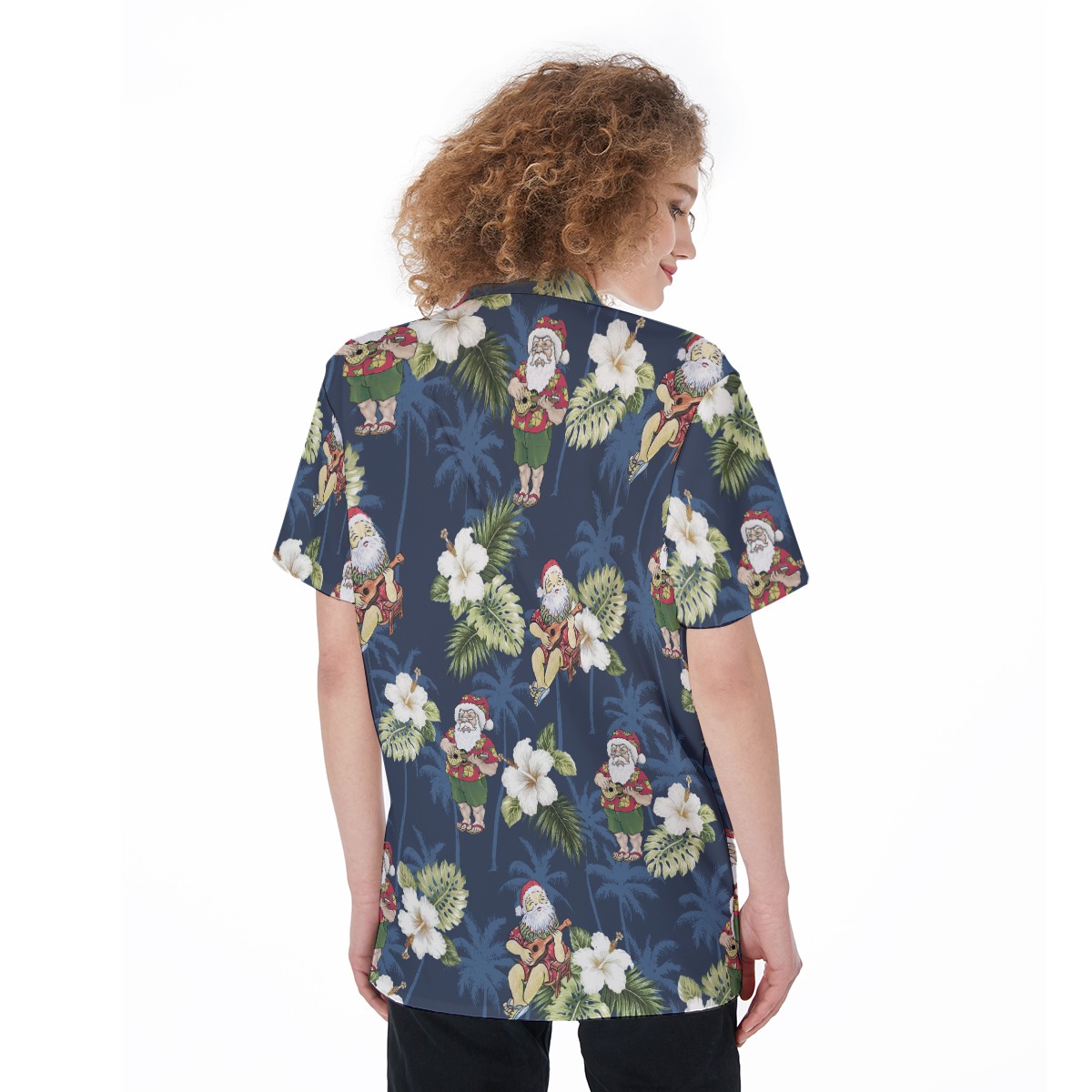 Santa Claus Playing Ukulele Christmas Hawaiian Shirt For Women