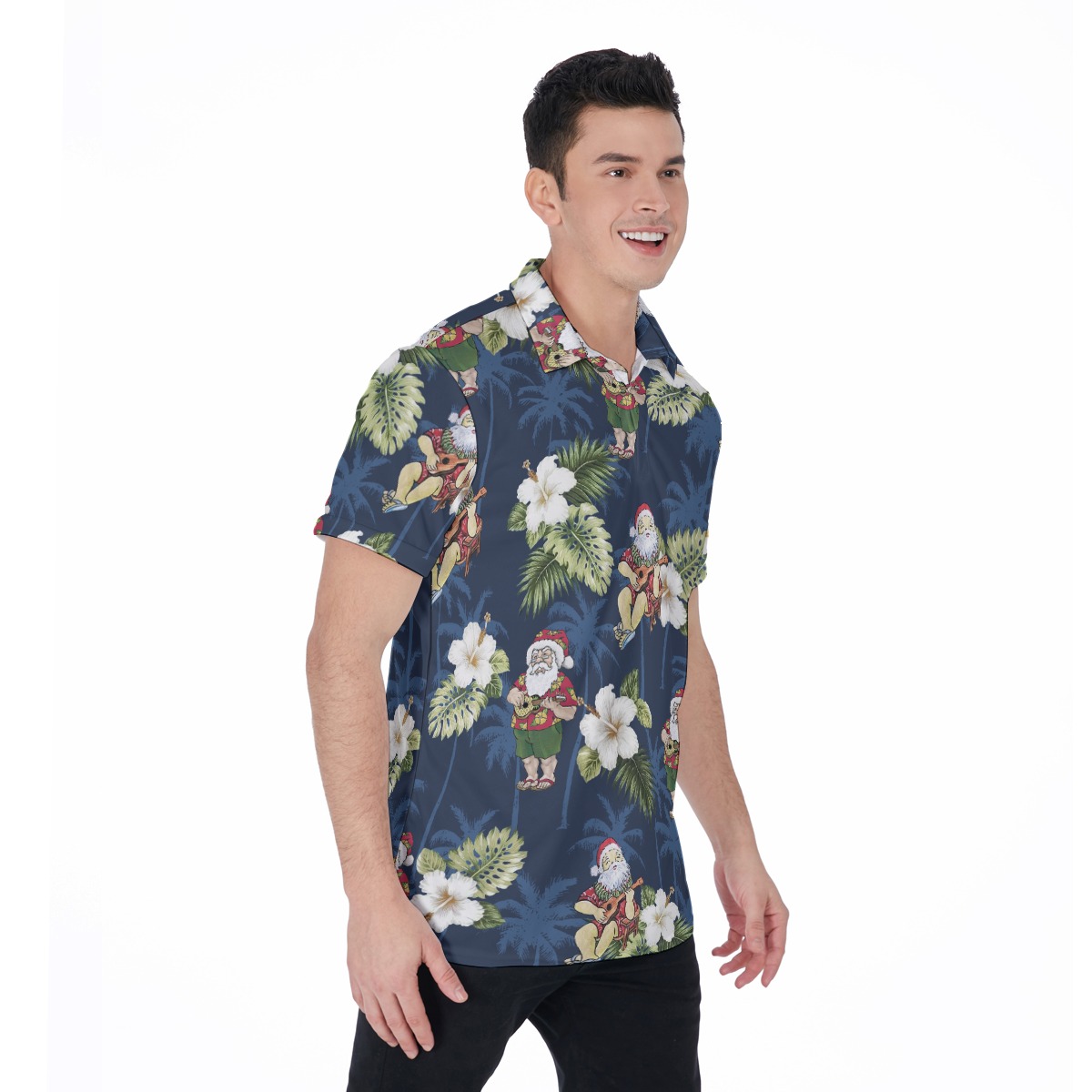 Cute Santa Playing Ukulele Hawaiian Polo Shirt For Men