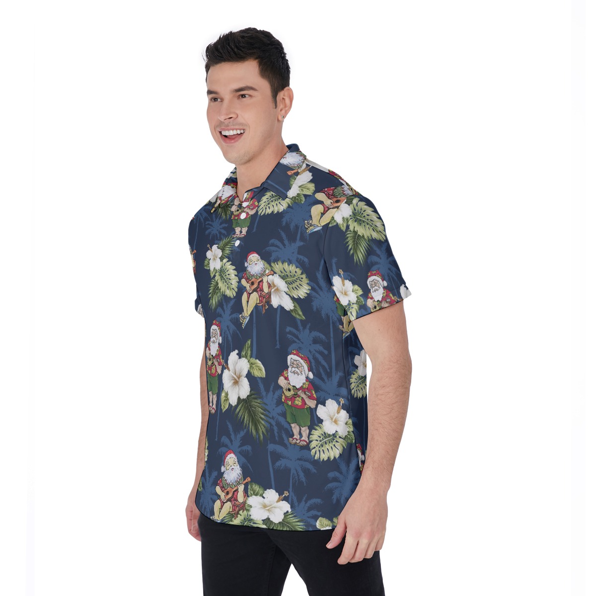 Cute Santa Playing Ukulele Hawaiian Polo Shirt For Men