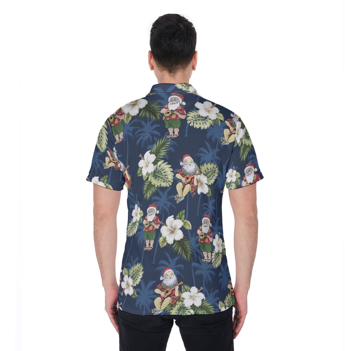 Cute Santa Playing Ukulele Hawaiian Polo Shirt For Men