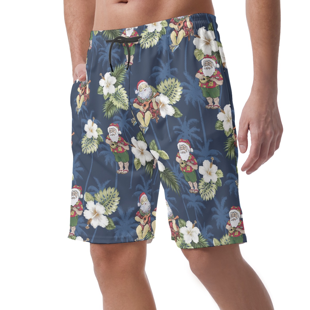 Christmas Santa Claus Floral Hawaiian Beach Shorts For Men