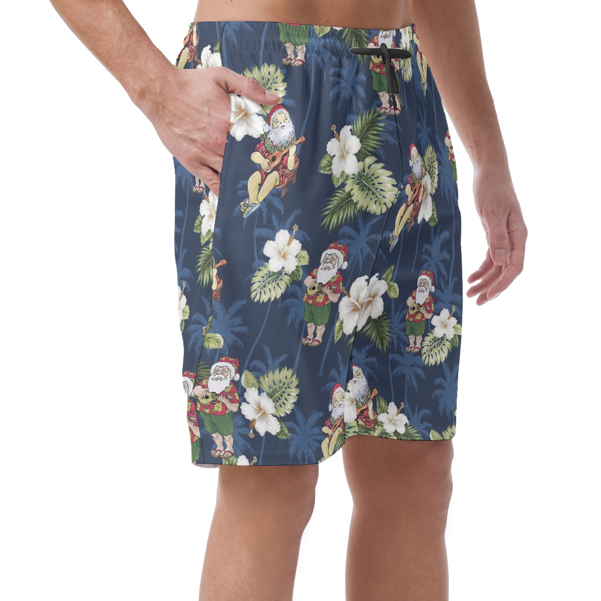 Christmas Santa Claus Floral Hawaiian Beach Shorts For Men