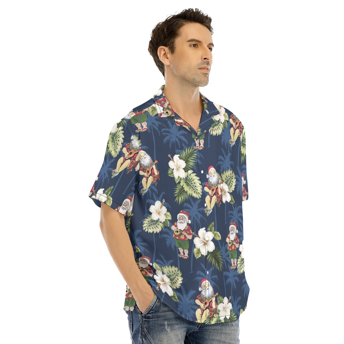 Christmas Santa Claus With Ukulele Hawaiian Shirt