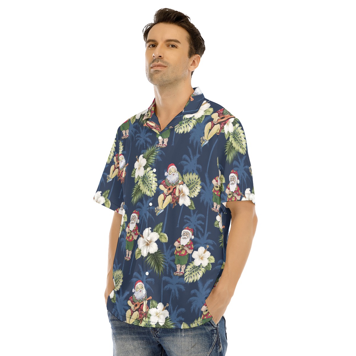 Christmas Santa Claus With Ukulele Hawaiian Shirt