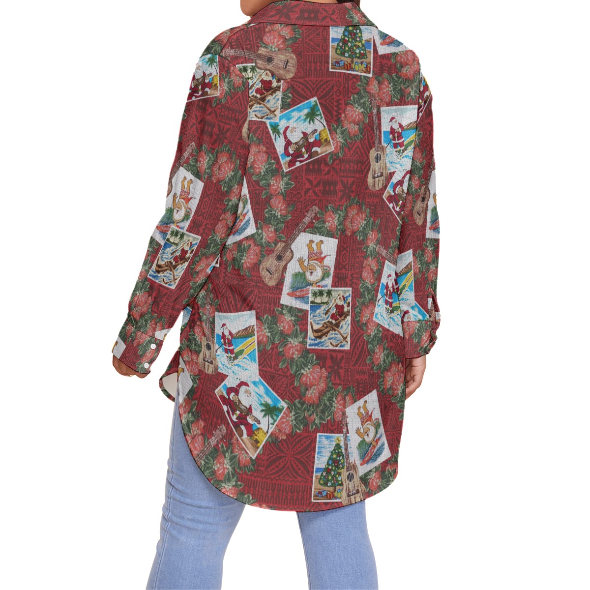 Christmas Santa Vintage Hawaiian Plus Size Shirt For Women