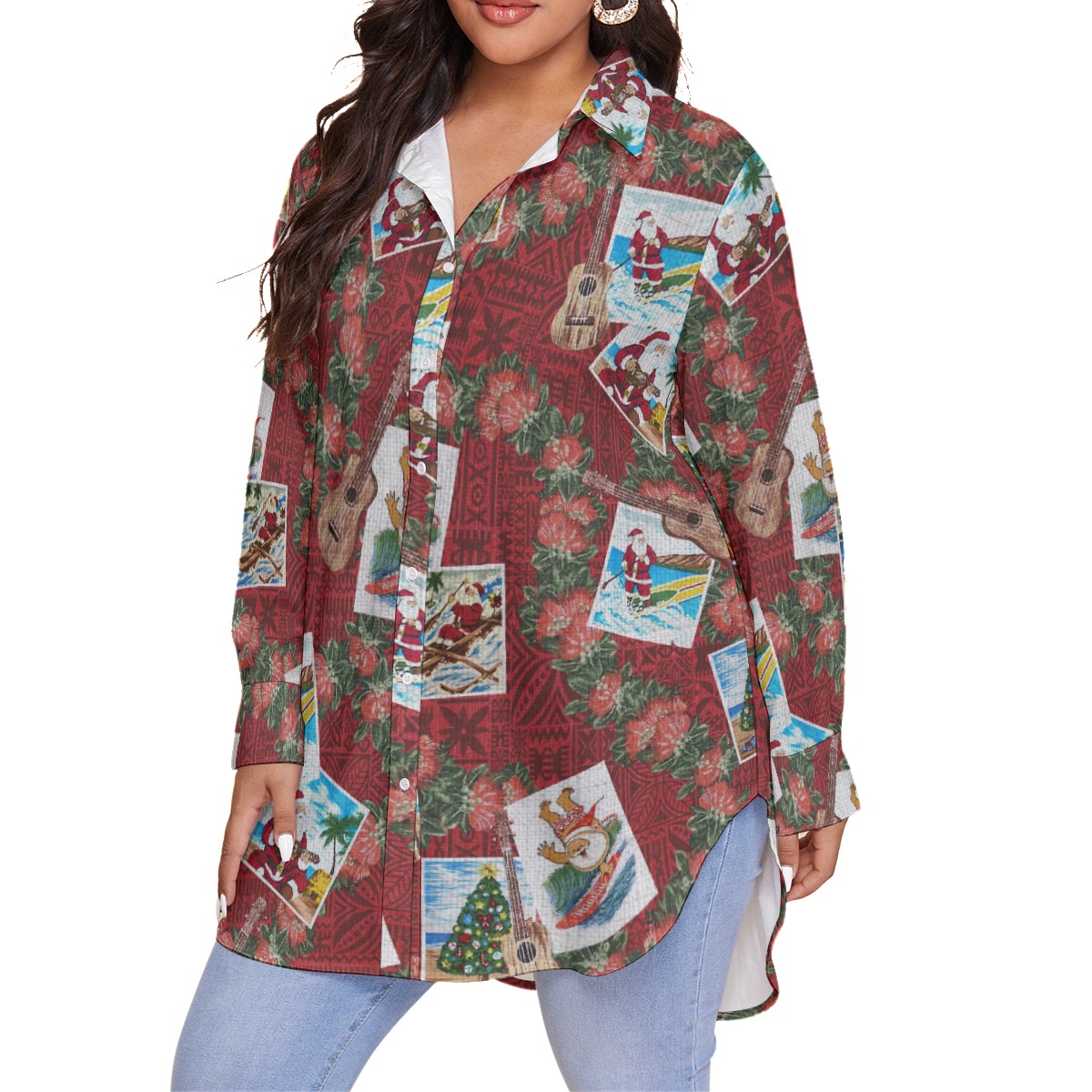 Christmas Santa Vintage Hawaiian Plus Size Shirt For Women