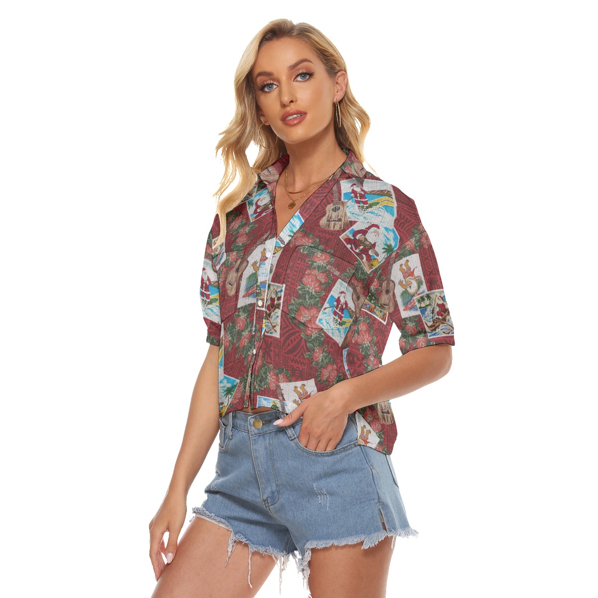 Cute Santa Christmas Aloha Crop Top Shirt For Women