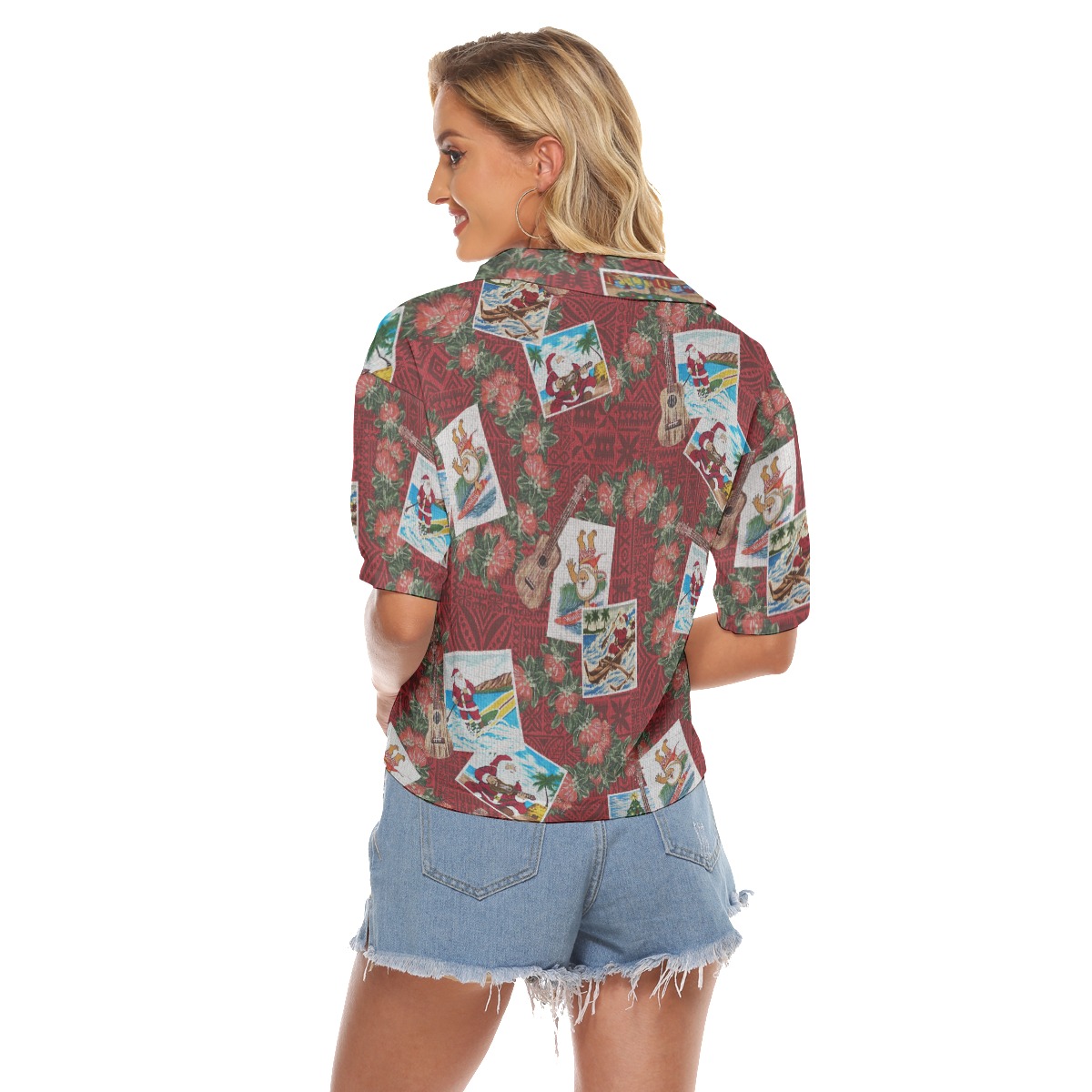 Cute Santa Christmas Aloha Crop Top Shirt For Women