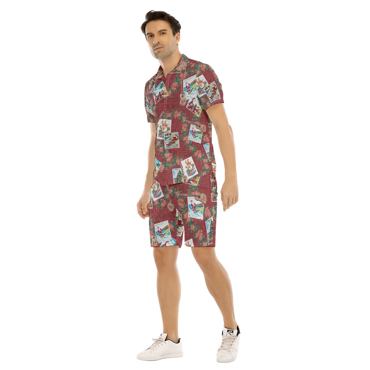 Set Santa Christmas Hawaiian Shirt And Shorts For Men