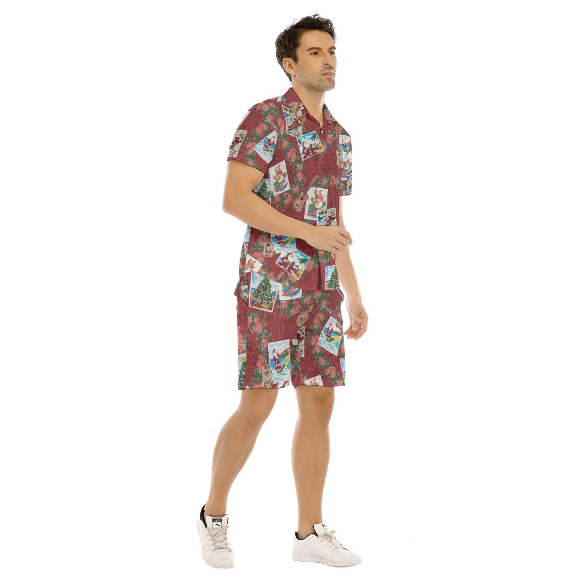 Set Santa Christmas Hawaiian Shirt And Shorts For Men