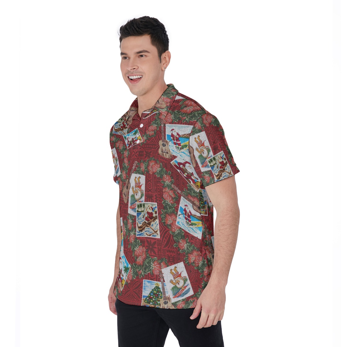 Funny Santa Christmas Hawaiian Polo Shirt For Men