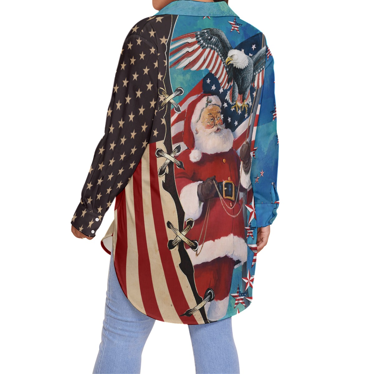 Santa Claus Patriotic Hawaiian Plus Size Shirt For Women