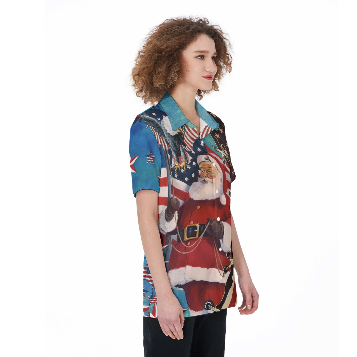 Patriotic Santa Claus Hawaiian Shirt For Women