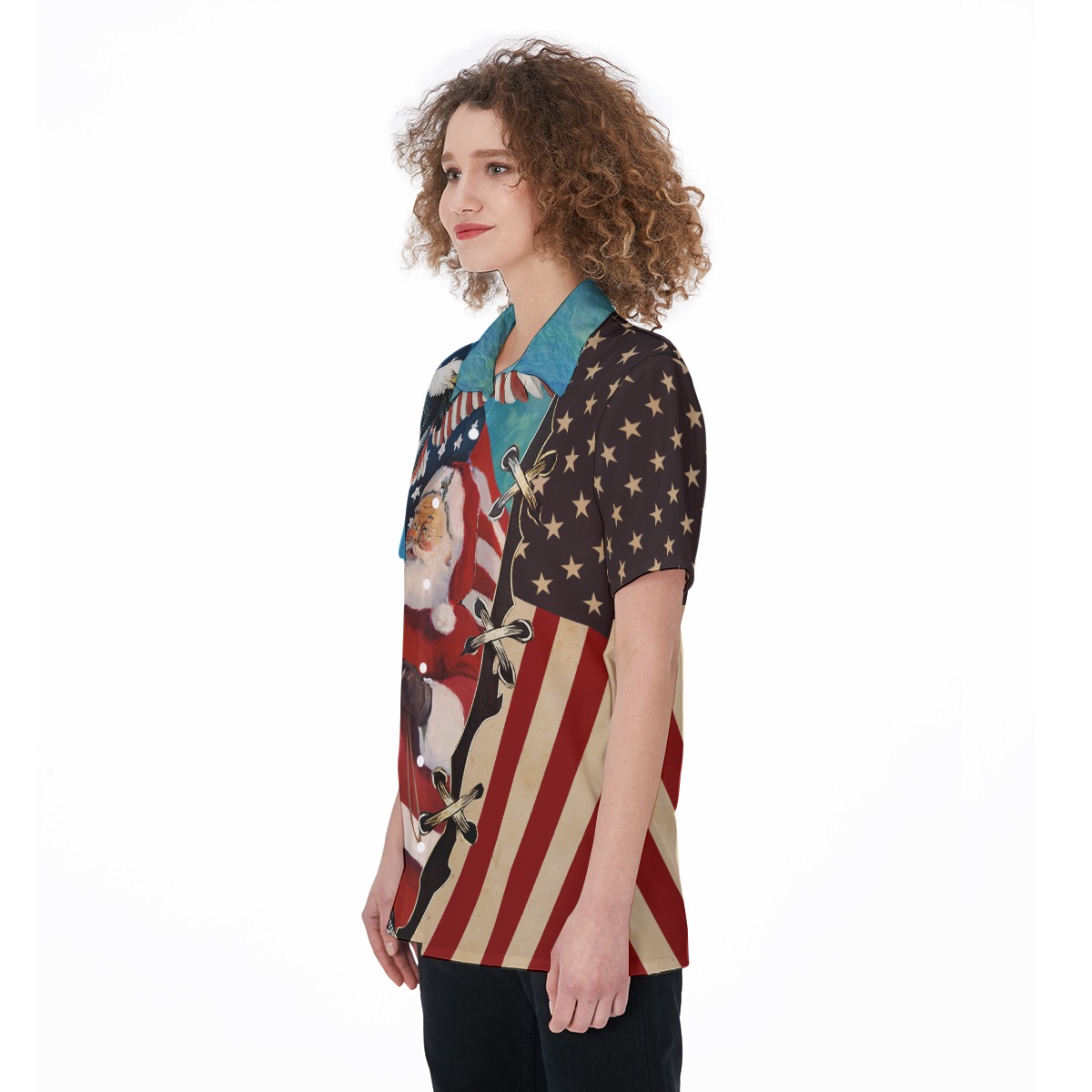 Patriotic Santa Claus Hawaiian Shirt For Women