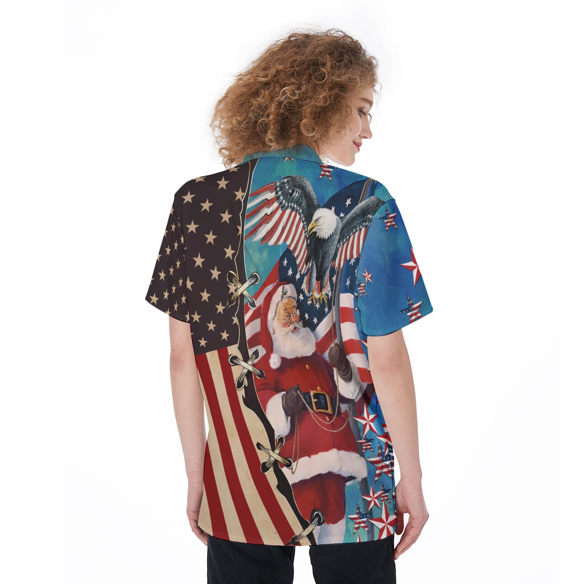 Patriotic Santa Claus Hawaiian Shirt For Women
