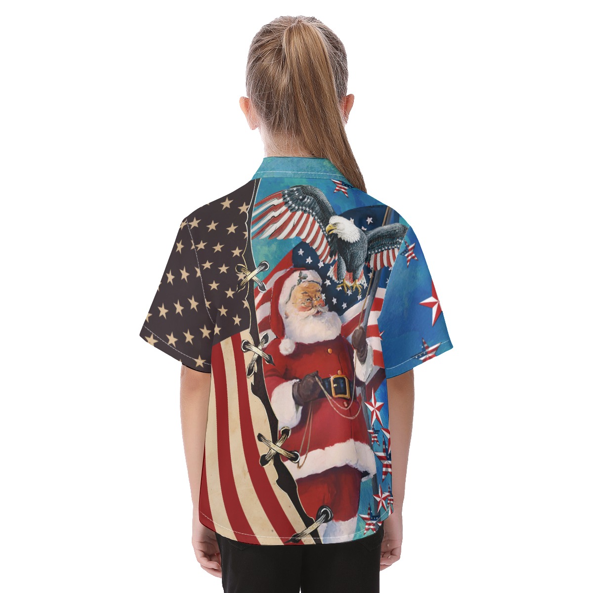 Christmas Santa Claus With American Flag Hawaiian Shirt For Kids