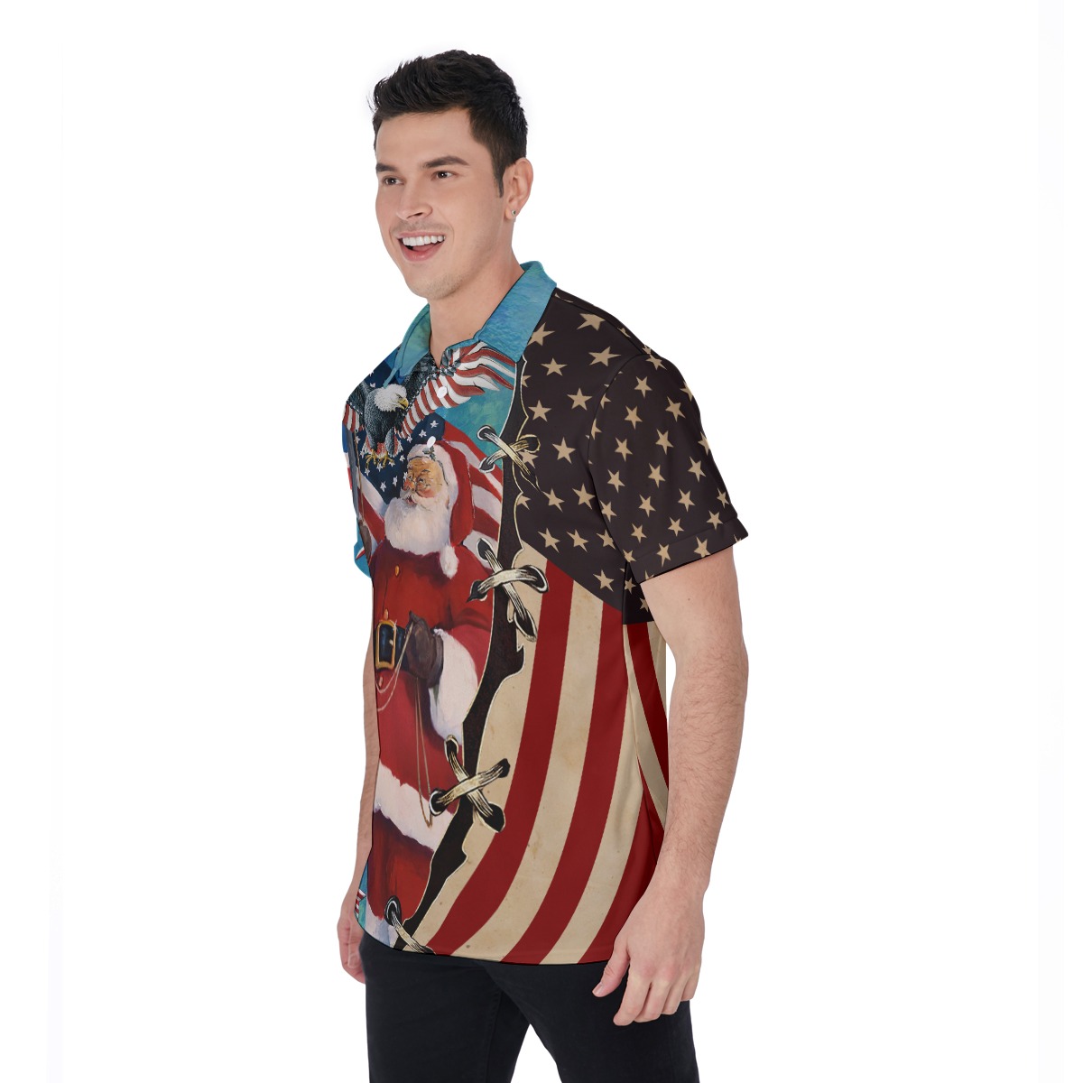Santa Claus Patriotic Hawaiian Polo Shirt