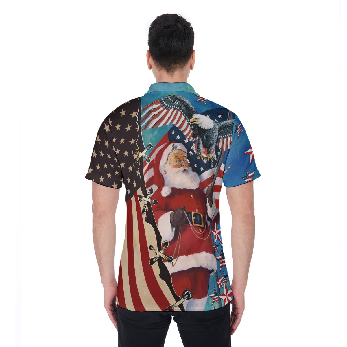 Santa Claus Patriotic Hawaiian Polo Shirt