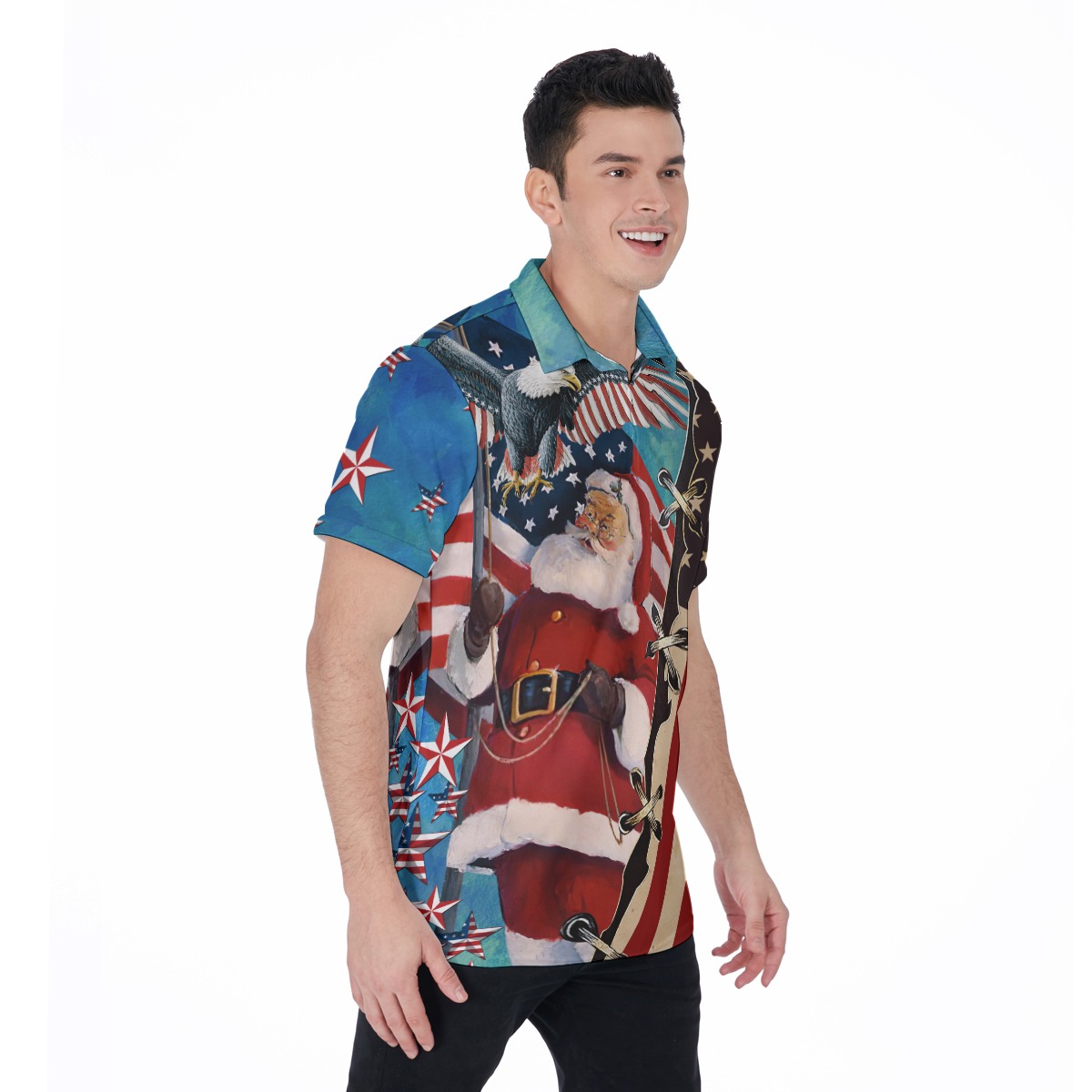 Santa Claus Patriotic Hawaiian Polo Shirt