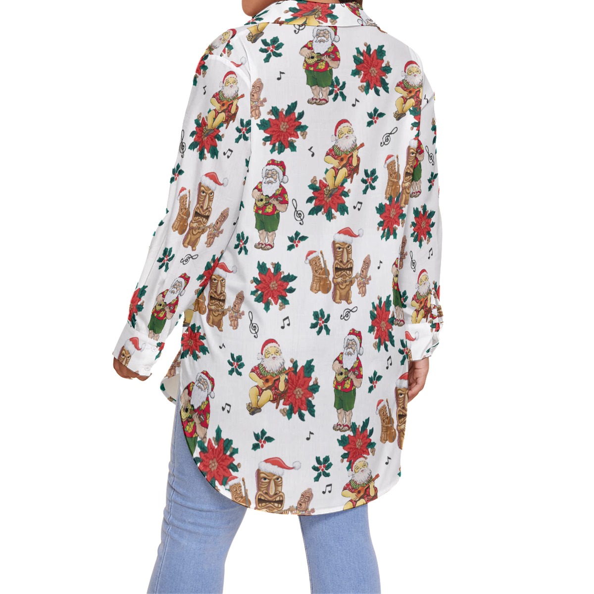 Christmas Santa Claus Playing Ukulele Aloha Plus Size Shirt For Women