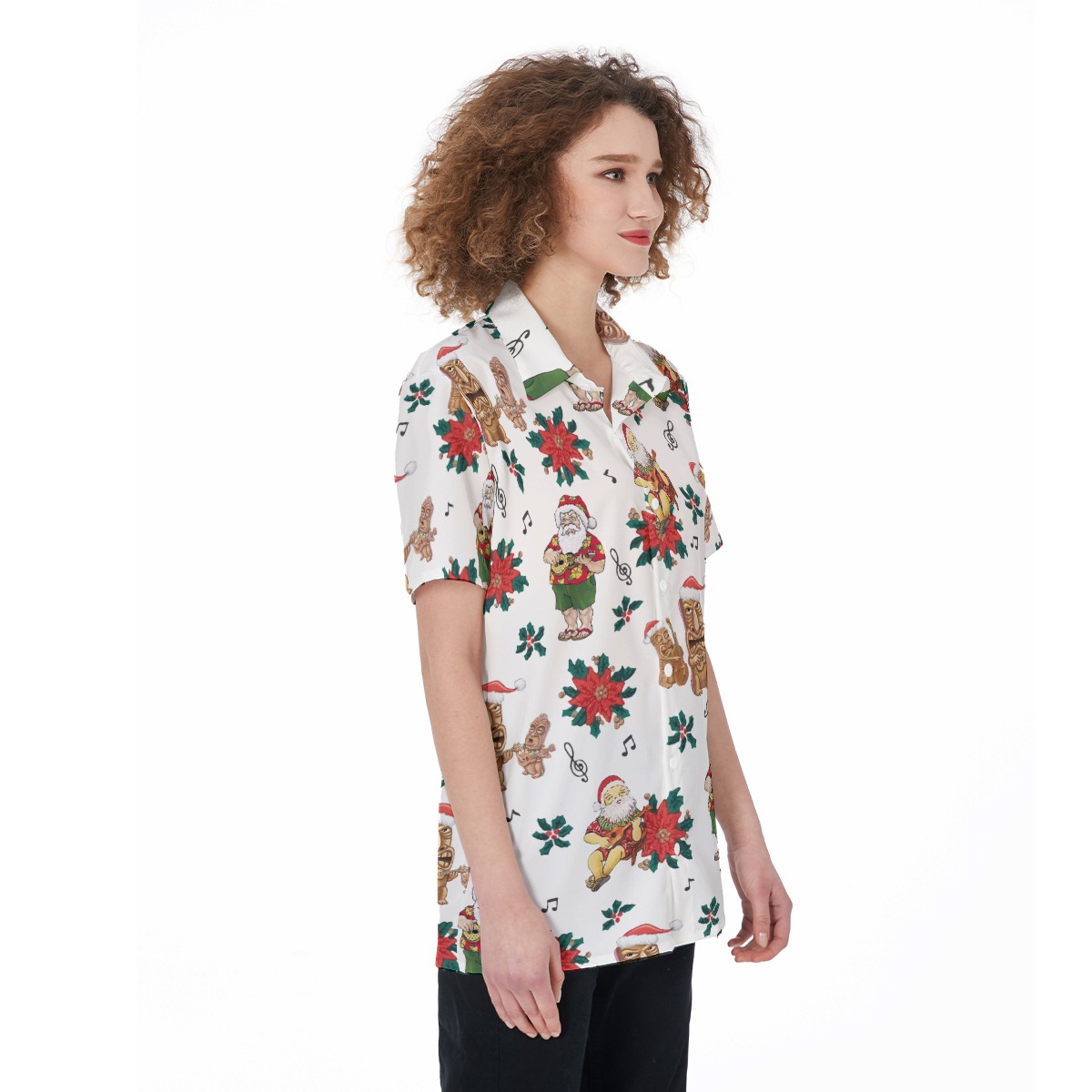 Christmas Tiki And Santa Claus Hawaiian Shirt For Women