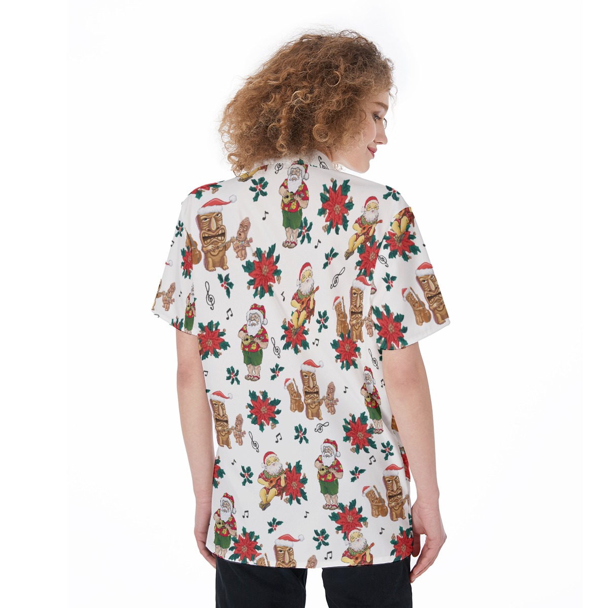 Christmas Tiki And Santa Claus Hawaiian Shirt For Women