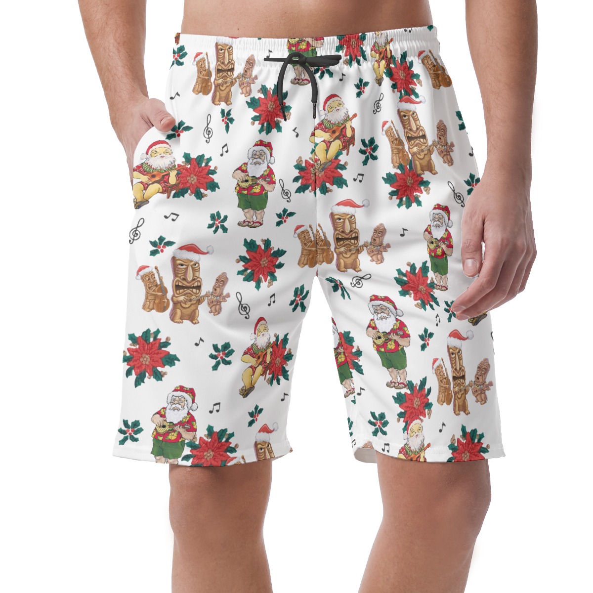 Santa Claus Poinsettia Flowers Hawaiian Beach Shorts For Men - variant image 1