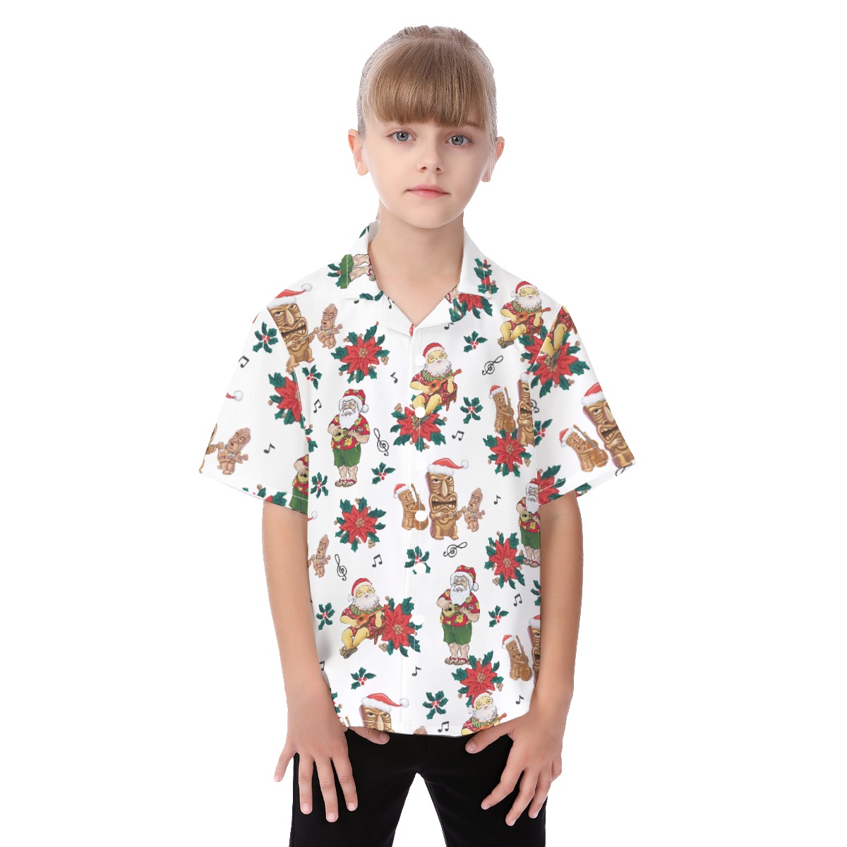 Cute Santa Claus Playing Ukulele Hawaiian Shirt For Kids - variant image 1
