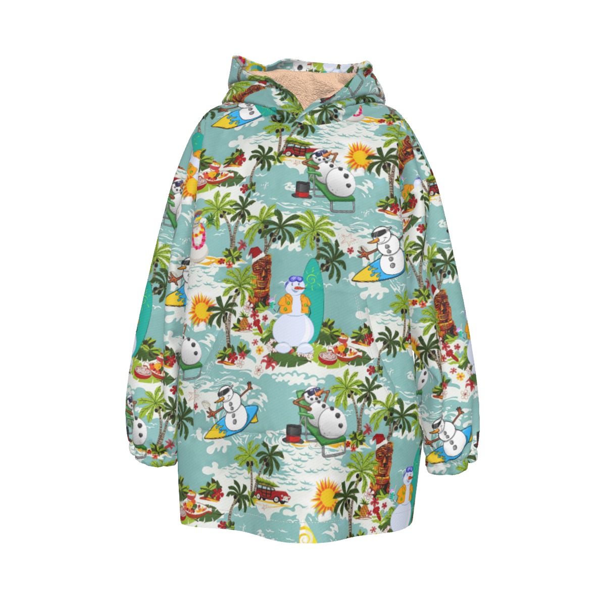 Cute Snowman Surfing Hawaiian Hoodie Blanket For Kids - variant image 1
