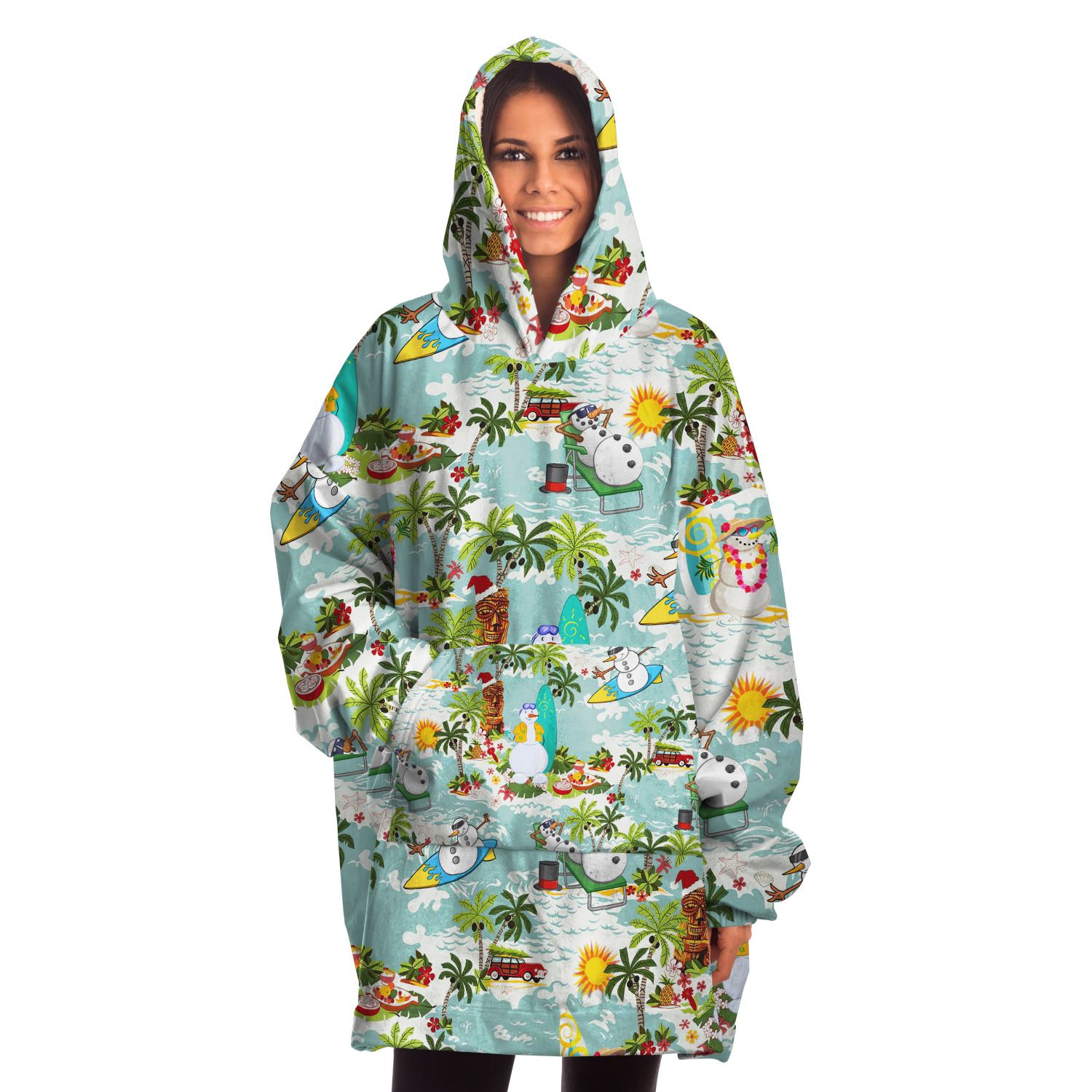 Christmas Snowman Surfing Cozy Hawaiian Hoodie Blanket For Women - variant image 1